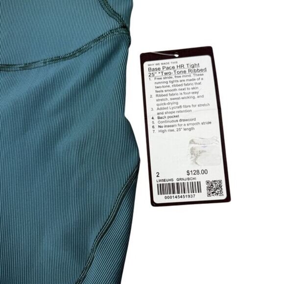NWT LULULEMON Base Pace High-Rise Tight 25" Two-Tone Ribbed Sz 2 Special Edition - Picture 7 of 11